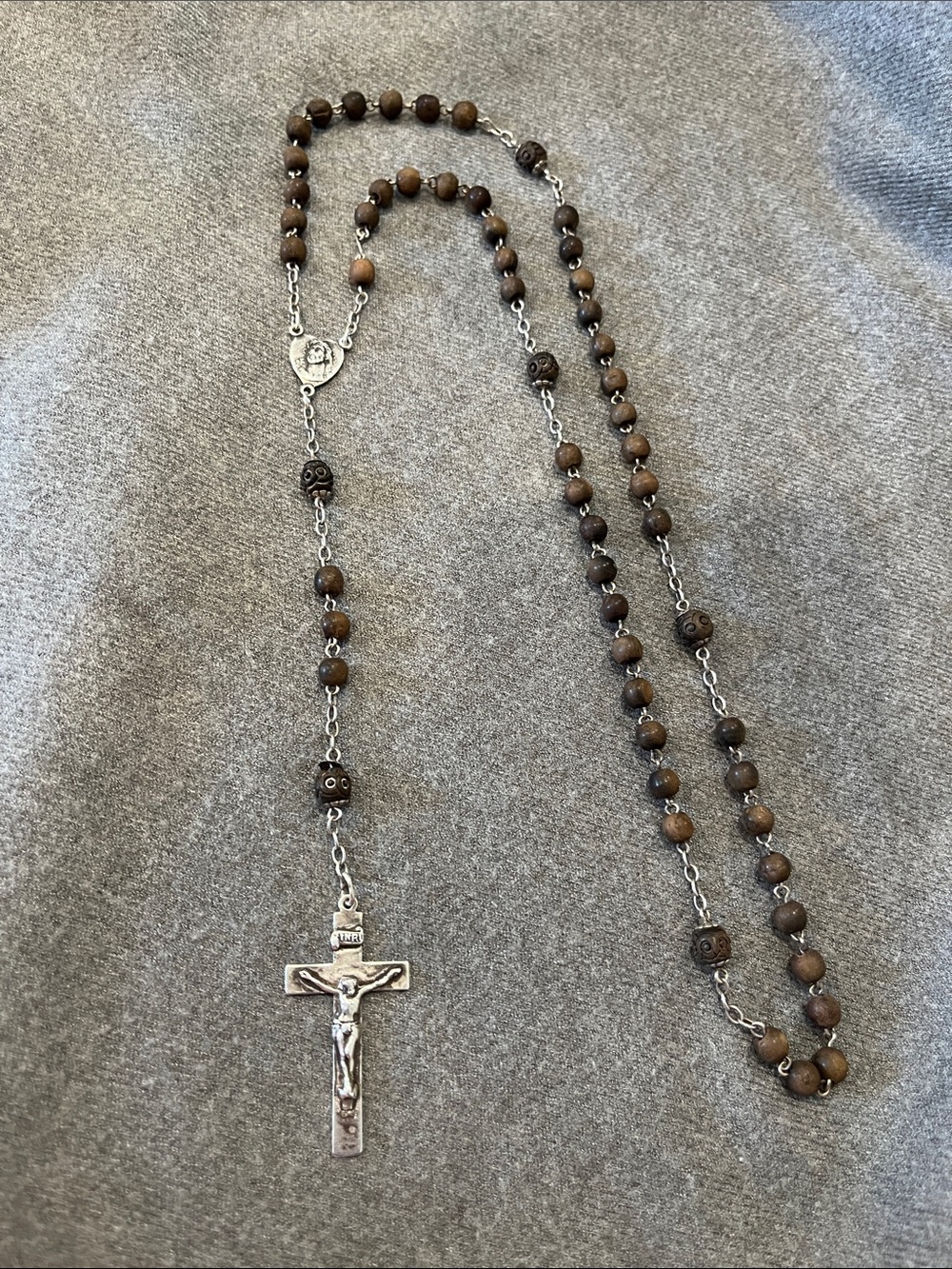 Sterling & Wood Bead Rosary